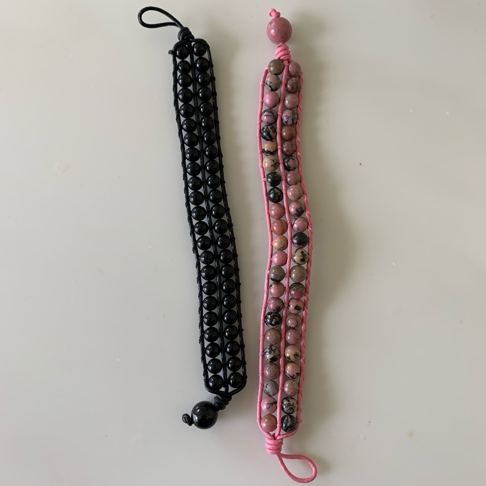 Black Agate and Rhodonite Bracelets